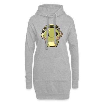 Kawaii Niedlicher glücklicher bunter Frosch mit Kopfhörern - Hoodie-Kleid - Grau meliert - Vorne