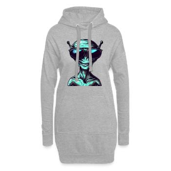 Cool Green Alien with Sunglasses - Hoodie-Kleid - Grau meliert - Vorne