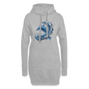 Vague de dauphin - Sweat-shirt à capuche long Femme - gris chiné - Devant
