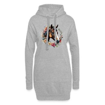 Amour cheval, cheval avec Couronne de fleurs - Sweat-shirt à capuche long Femme - gris chiné - Devant