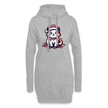Mignon chat de Noël père Noël chapeau lumières de Noël - Sweat-shirt à capuche long Femme - gris chiné - Devant