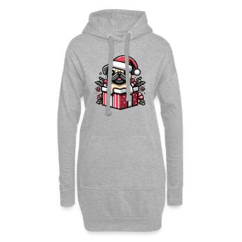 Carlin Dans Cadeau Chien Noël Festif Père Noël Chapeau - Sweat-shirt à capuche long Femme - gris chiné - Devant
