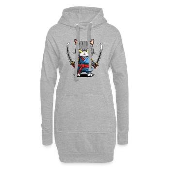 Chat samouraï #39 - Sweat-shirt à capuche long Femme - gris chiné - Devant