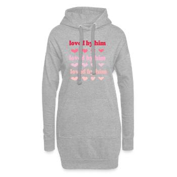 Loved by him with pink hearts - Hoodie Dress - heather grey - Front