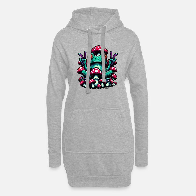 Frog with toadstool - Hoodie Dress - heather grey