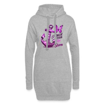 Krebsbewusstsein Brust Phrase Stärker als Sturm - Hoodie-Kleid - Grau meliert - Vorne
