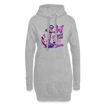 Krebsbewusstsein Brust Phrase Stärker als Sturm - Hoodie-Kleid - Grau meliert - Vorne