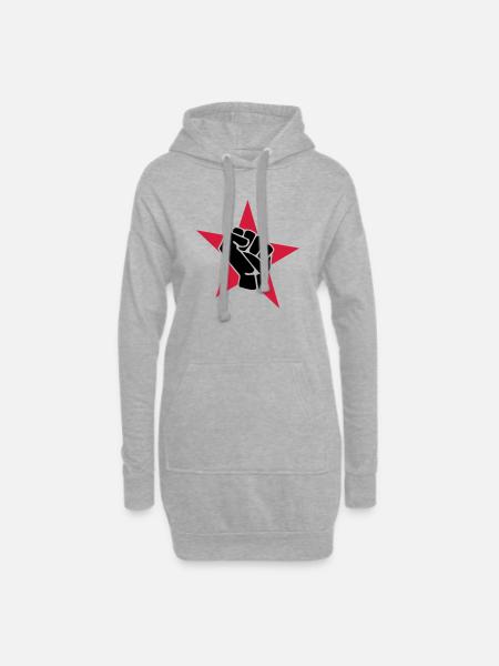 Roter Stern mit Faust - Hoodie-Kleid - Grau meliert