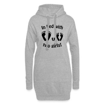 Au lit avec deux filles - papa et ses filles - - Sweat-shirt à capuche long Femme - gris chiné - Devant