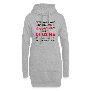 princesse et cousine à la fois - Sweat-shirt à capuche long Femme - gris chiné - Devant