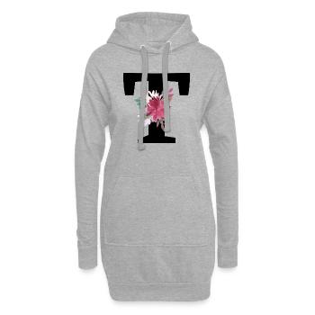Buchstabe t blumig - Hoodie-Kleid - Grau meliert - Vorne