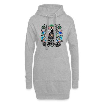 L'oiseau vintage noir - Sweat-shirt à capuche long Femme - gris chiné - Devant
