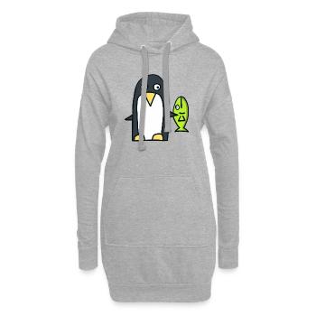 Pinguin mit Fisch - Hoodie-Kleid - Grau meliert - Vorne