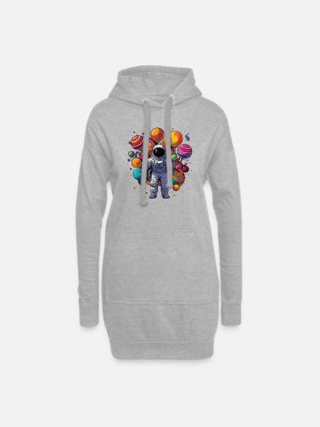 Astronaut mit Planeten Lollipops in den Händen - Hoodie-Kleid - Grau meliert