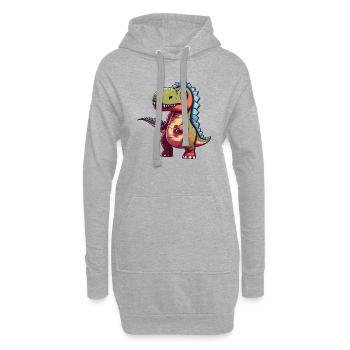 Verwirrter T-Rex - Hoodie-Kleid - Grau meliert - Vorne