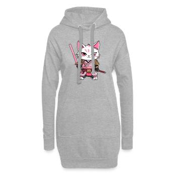 Samurai Katze & Kirschblüten #9 - Hoodie-Kleid - Grau meliert - Vorne