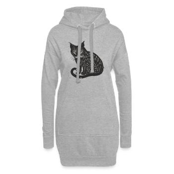 Schwarze Katze Haustier Kätzchen Mietze Schnurren - Hoodie-Kleid - Grau meliert - Vorne