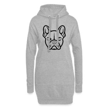 Französische Bulldogge - Hoodie-Kleid - Grau meliert - Vorne