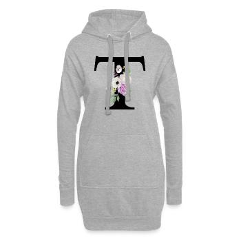 Lettre t floral violet - Sweat-shirt à capuche long Femme - gris chiné - Devant