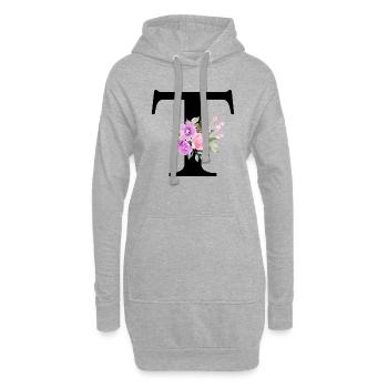 Lettre t floral violet - Sweat-shirt à capuche long Femme - gris chiné - Devant