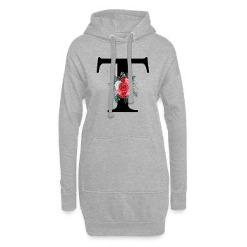 Lettre t floral rouge - Sweat-shirt à capuche long Femme - gris chiné - Devant