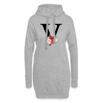 Roter floraler V-Buchstabe - Hoodie-Kleid - Grau meliert - Vorne