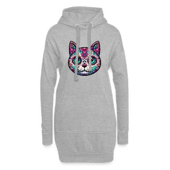 Crâne en sucre de chat coloré - Sweat-shirt à capuche long Femme - gris chiné - Devant