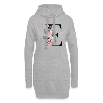 Buchstabe e rosa Blumen - Hoodie-Kleid - Grau meliert - Vorne