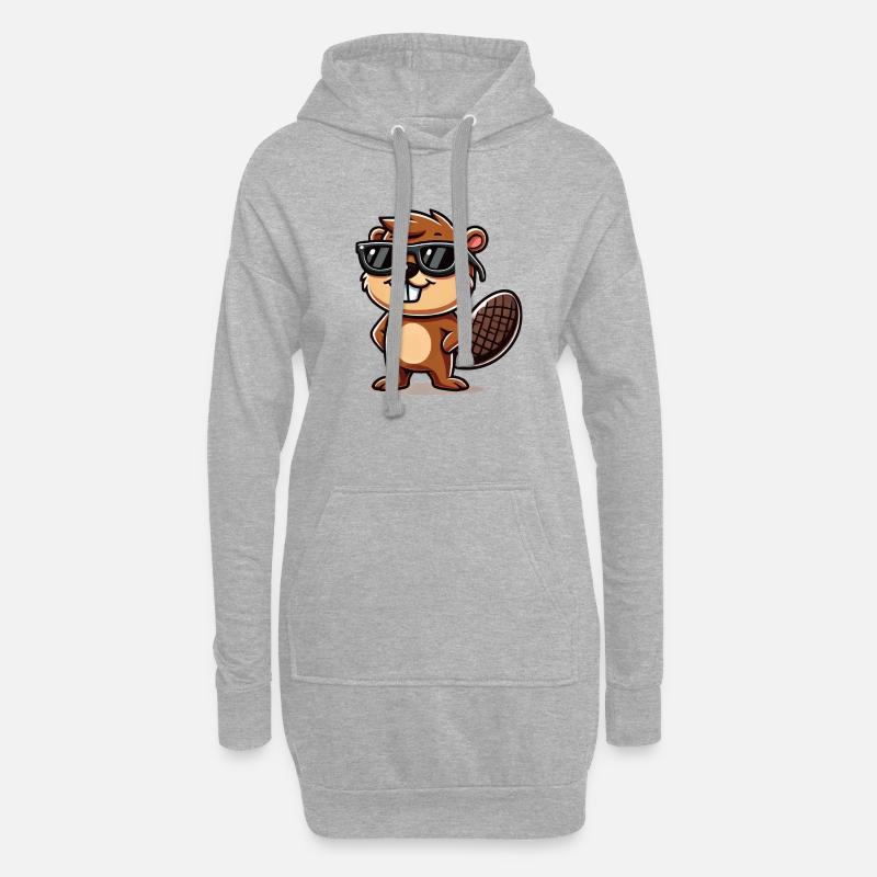 biber comic sonnenbrille - Hoodie-Kleid - Grau meliert