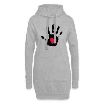empreinte de la main coeur rouge - Sweat-shirt à capuche long Femme - gris chiné - Devant