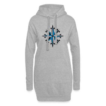 Navigation, Kompass, Windrose-Orientierungslauf - Hoodie-Kleid - Grau meliert - Vorne