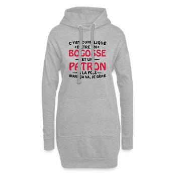 bogosse et patron à la fois / humour patron - Sweat-shirt à capuche long Femme - gris chiné - Devant
