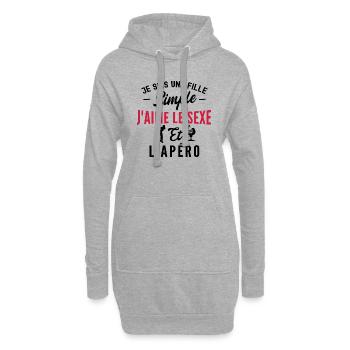 sexe et apéro / humour femme - Sweat-shirt à capuche long Femme - gris chiné - Devant