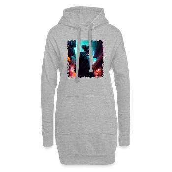 Guerrier du cyberespace dans le futur avec la lumière du néon - Sweat-shirt à capuche long Femme - gris chiné - Devant