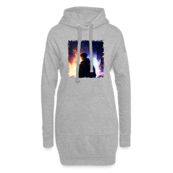 Brennende Stadt in Neon Farben und und junger Held - Hoodie-Kleid - Grau meliert - Vorne