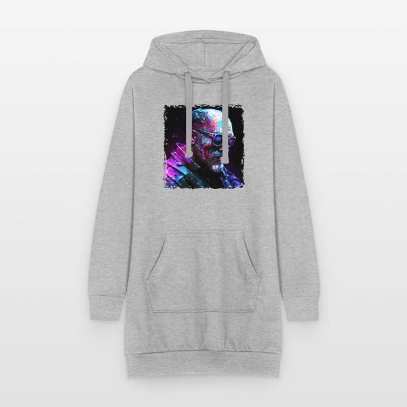 Alter High Tech Cyborg oder Android im Neonlicht Hoodie-Kleid