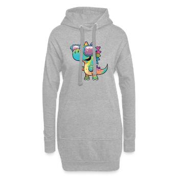 Kawaii Mignon Happy Colorful Dino avec des lunettes de soleil - Sweat-shirt à capuche long Femme - gris chiné - Devant