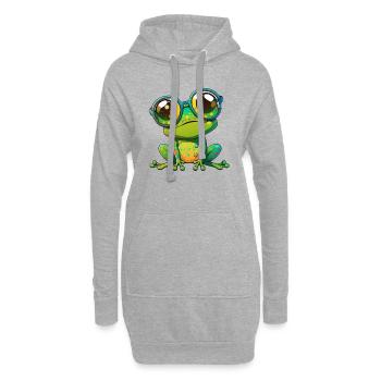 Kawaii Süßer glücklicher bunter Frosch mit Sonnenbrille - Hoodie-Kleid - Grau meliert - Vorne