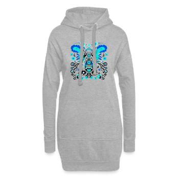 Blaue Vintage-Vögel - Hoodie-Kleid - Grau meliert - Vorne
