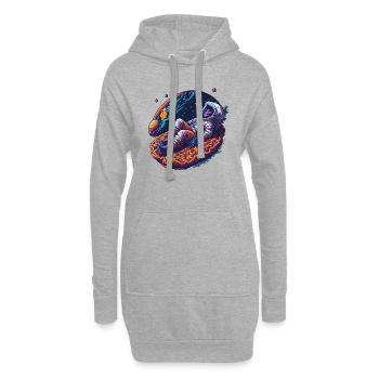 Astronaut chillt auf einer Pizza - Hoodie-Kleid - Grau meliert - Vorne