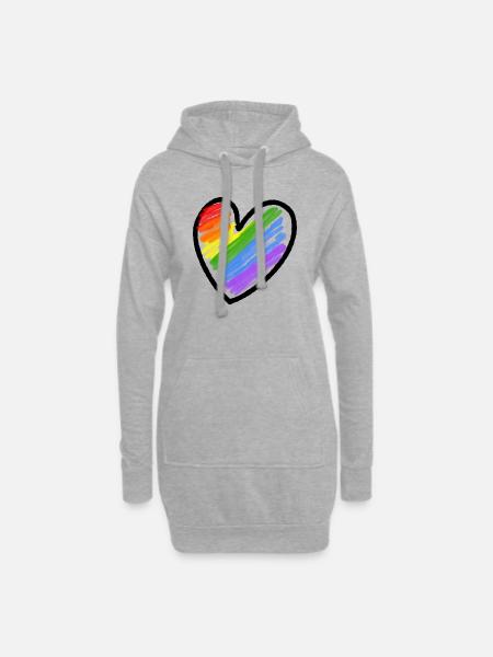 Regenbogenfahne LGBTQ Herz - Hoodie-Kleid - Grau meliert