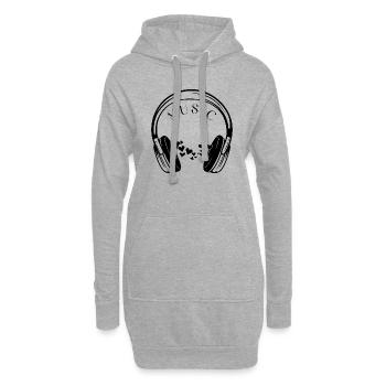 Casque audio. J'aime la musique. - Sweat-shirt à capuche long Femme - gris chiné - Devant