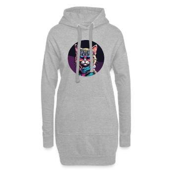 Retro Cat / Retro Katze - Hoodie-Kleid - Grau meliert - Vorne