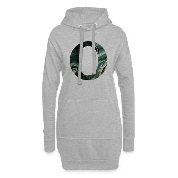 Lettre o marbré vert - Sweat-shirt à capuche long Femme - gris chiné - Devant