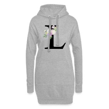 Lettre l floral violet - Sweat-shirt à capuche long Femme - gris chiné - Devant