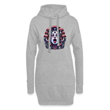 Trippy Frauengesicht mit Magic Mushrooms - Hoodie-Kleid - Grau meliert - Vorne