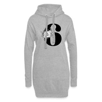 Nummer 6 Schwarze Blumen - 6. Blumenjubiläum - Hoodie-Kleid - Grau meliert - Vorne