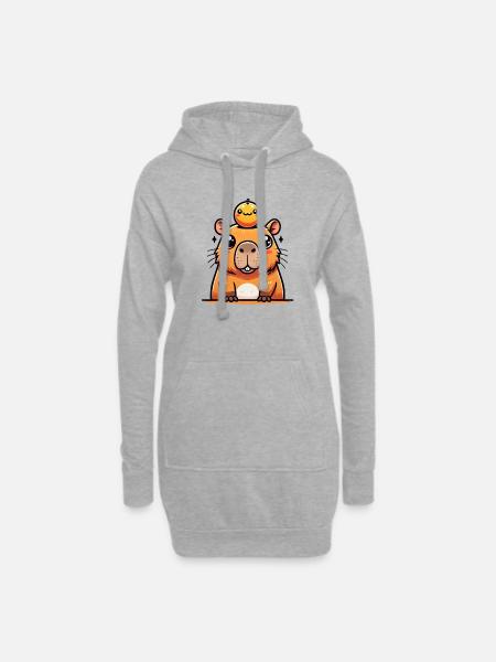 Cute Capybara with Orange - Wasserschwein - Hoodie Dress - heather grey