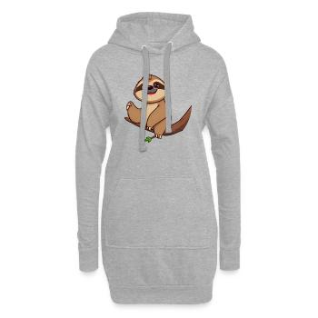 Cheerful Cartoon sloth on Branch with Green Leaves - Hoodie Dress - heather grey - Front