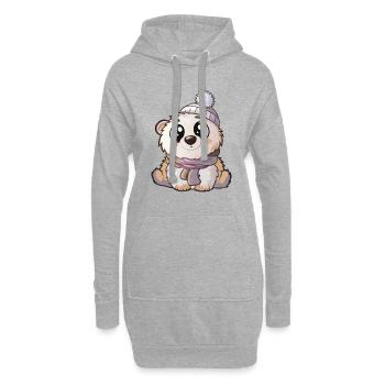 Niedlicher Eisbär mit Schal und Pudelmütze. - Hoodie-Kleid - Grau meliert - Vorne